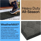 GORILLA GRIP 100% Waterproof All-Season WeatherMAX Doormat US Designed Natural Rubber, Stain Fade Resistant, Low Profile Indoor Outdoor Door Mats, Easy Clean, 29x17 Gray Diamond