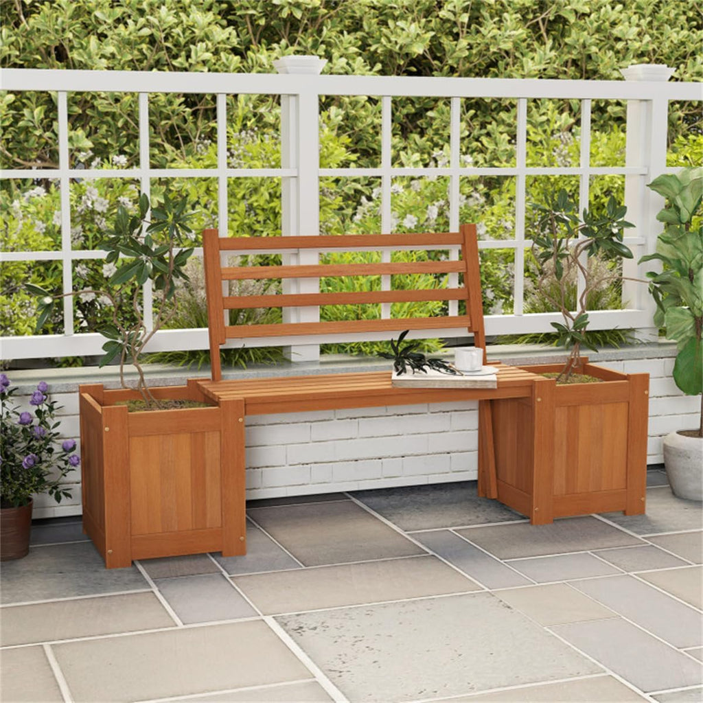 Garden Bench with Planter Boxes - Hardwood Build (Wear-Resistant), Displays Faux Trees/Potted Plants, Enhances Outdoor Aesthetic