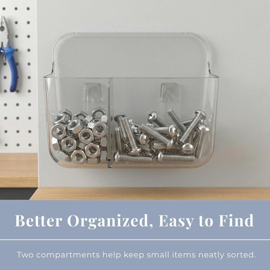 No-Drill Wall Storage Basket – 2-Compartment Clear Acrylic Organizer Bin with Strong Adhesive, Easy to Install & Remove, Waterproof Shelf for Kitchen, Bathroom, Cabinet – Sandra Series