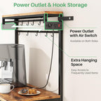 SNTD Bakers Rack with Power Outlet, Kitchen Shelves Microwave Stand with Wire Grid and 10 Hooks, 4 Tiers Coffee Stand (Rustic Brown, 21.7 x 14.2 x 49.6 Inches)