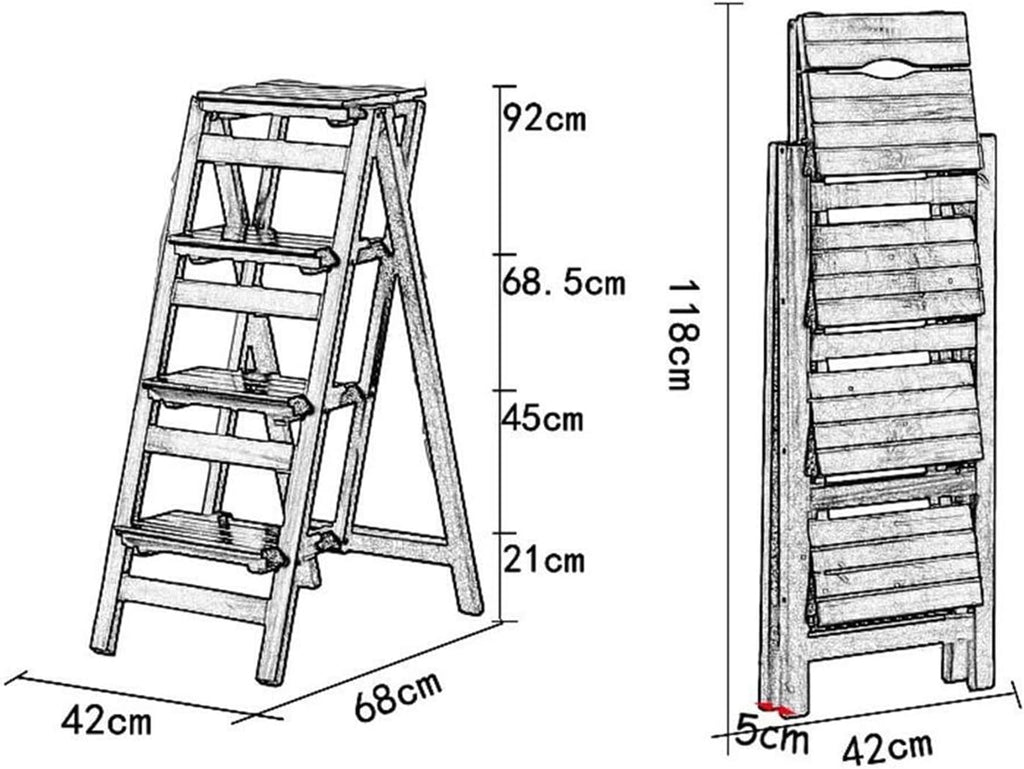 Step Stool Walnut Color 2/3/4-Step Wood Folding Step Stool Ladder - Lightweight Wide Tread Design for Home Library Loft Kitchen - 150kg Capacity(4 Steps)