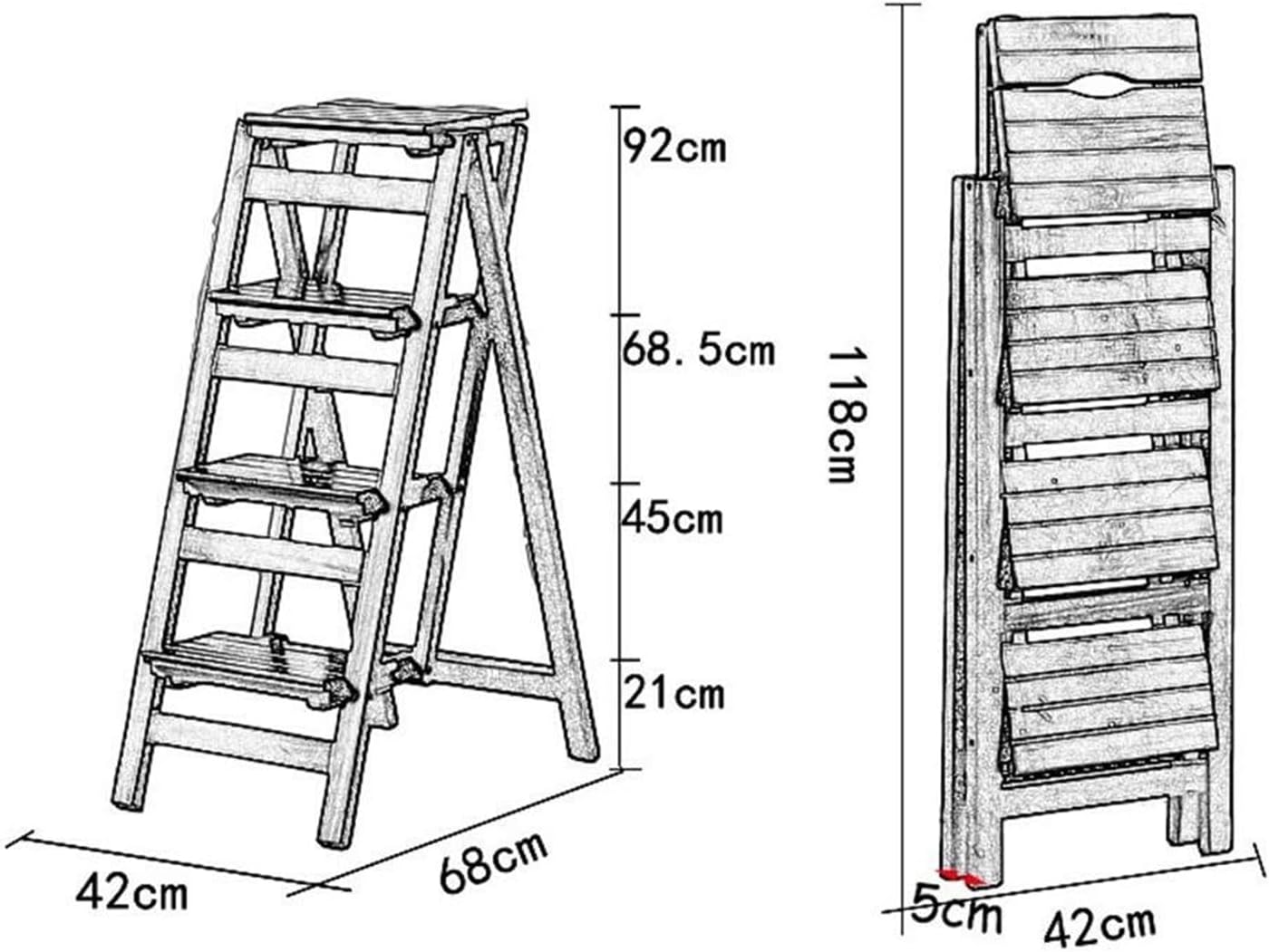 Step Stool Walnut Color 2/3/4-Step Wood Folding Step Stool Ladder - Lightweight Wide Tread Design for Home Library Loft Kitchen - 150kg Capacity(4 Steps)