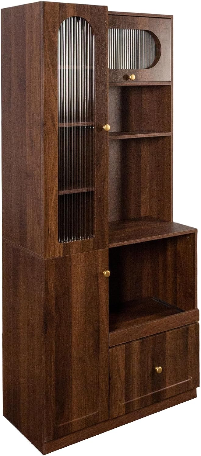 ZeHuoGe Modern Freestanding Kitchen Pantry Cabinet, Multi-Purpose Storage with 7-Layer Pull-Out Shelf, Expandable Pull-Out Organizer with Drawers & Cabinets, for Kitchen, Coffee Bar, Living Room