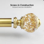 Decorative Curtain Rod Finials, Polyresin Round Gold Foiled Clear Finials, Set of 2, Compatible with 1 inch or 1-1/8 inch Dia Curtain Rod, Standalone Finial Pair