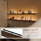 60 inch LED Gaming Floating Shelves for Wall,Solid Wood Long Wall Shelves Set of 2 with Light for Gaming Room,Walnut Rustic Wall Mounted Shelves for Living Room Bedroom Kitchen Garage