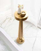Kate and Laurel Saxena Modern Round Metal Drink Table, 8 x 8 x 24, Gold, Metal Martini Table with Pedestal Design for Use as Small Indoor Plant Stand or Living Room Accent