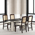 GOFLAME Folding Dining Chairs Set of 2, Linen Fabric Upholstered Kitchen Chairs with Padded Seat and Rattan Backrest, Rubber Wood Legs, Foldable Chairs for Dining Room, Living Room, Espresso