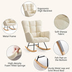 Furniliving Nursery Rocking Chair Upholstered Glider Rocking Chair Modern Accent Chair Padded Seat Reading Chair with High Backrest Comfy Chair for Living Room, Bedroom, Nursery, White, Teddy