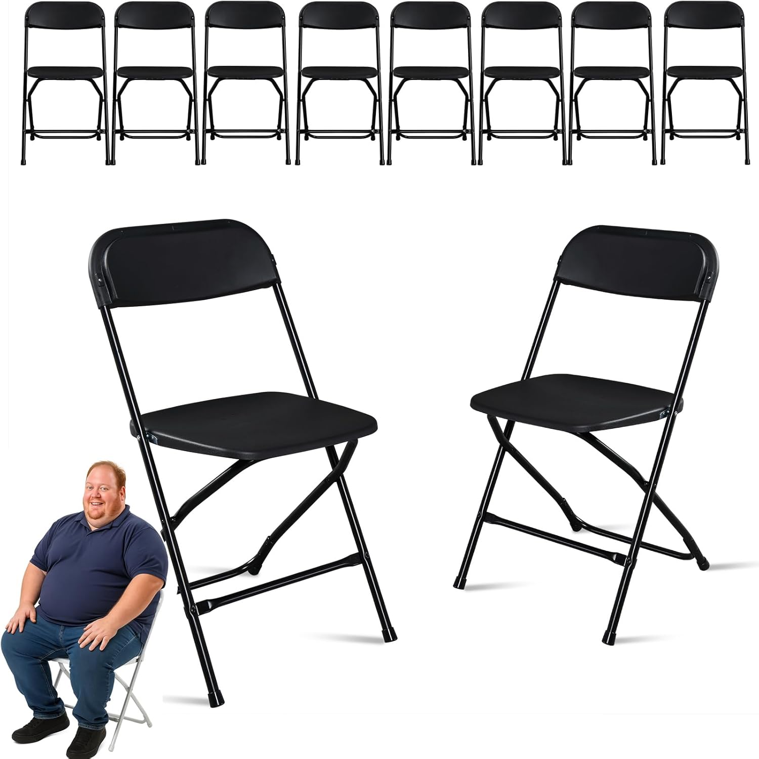 Heavy Duty Folding Chair, Metal Frame Portable Stackable Chair for Party, Conference, Wedding, Banquet and Event Use – Easy to Store and Transport (10, Black Leather)