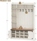 Hzuaneri 47.2" Hall Tree, LED Farmhouse Entryway Storage and Coat Rack Wood, Entryway Furniture with 7 Hooks, Hall Tree with Bench and Storage, 6 Storages Partitions Shoe Bench, Rustic White HT24514X