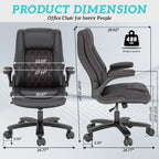 GYI Office Chair, Ergonomic Computer Desk Chair, Leather Executive Office Chair with High Back, Lumbar Support, Flip-up Arms, Wide and Thick Padded Seat, Heavy Duty Base, Rubber Wheels, Black