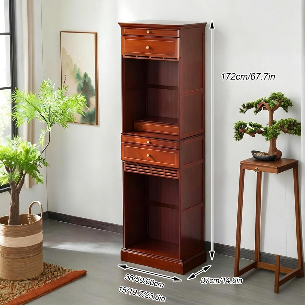 Altar Table, Freestanding Bamboo Storage Cabinet with Drawers, Floor-Standing Wooden Display Table with Shelves, for Living Rooms, Shrines, Temples(Brown,38 * 37 * 172cm/15 * 14.6 * 67.7in)