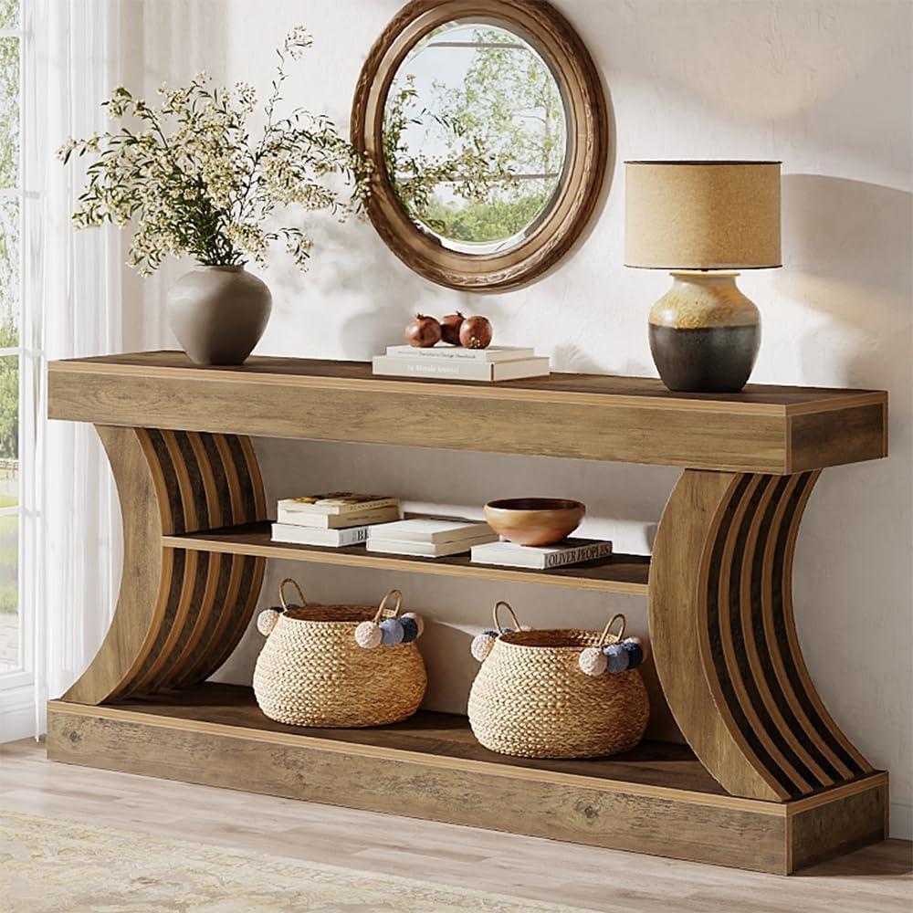 Tribesigns 70.9-Inch Long Farmhouse Entryway Console Table with Storage, 3-Tier Wooden Couch Table Behind Sofa, for Entry, Entrance, Hallway, Foyer, Living Room, Rustic Brown