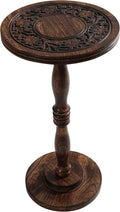 Mango Wooden Accent Table 12x22 Round Handcrafted Carved Side Table,Natural Burnt Finish Nightstand,Rustic Wooden End Table, Solid Wood Bedside Table for Bedroom & Living Room Home Decor