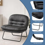 DUMOS Comfy Saucer Chair,PU Leather Foldable Chairs for Bedroom, Living Room, Dorm & Gaming, Small Foldable Fashion Floor Chair with Back Support for Small Spaces Adults,Inky