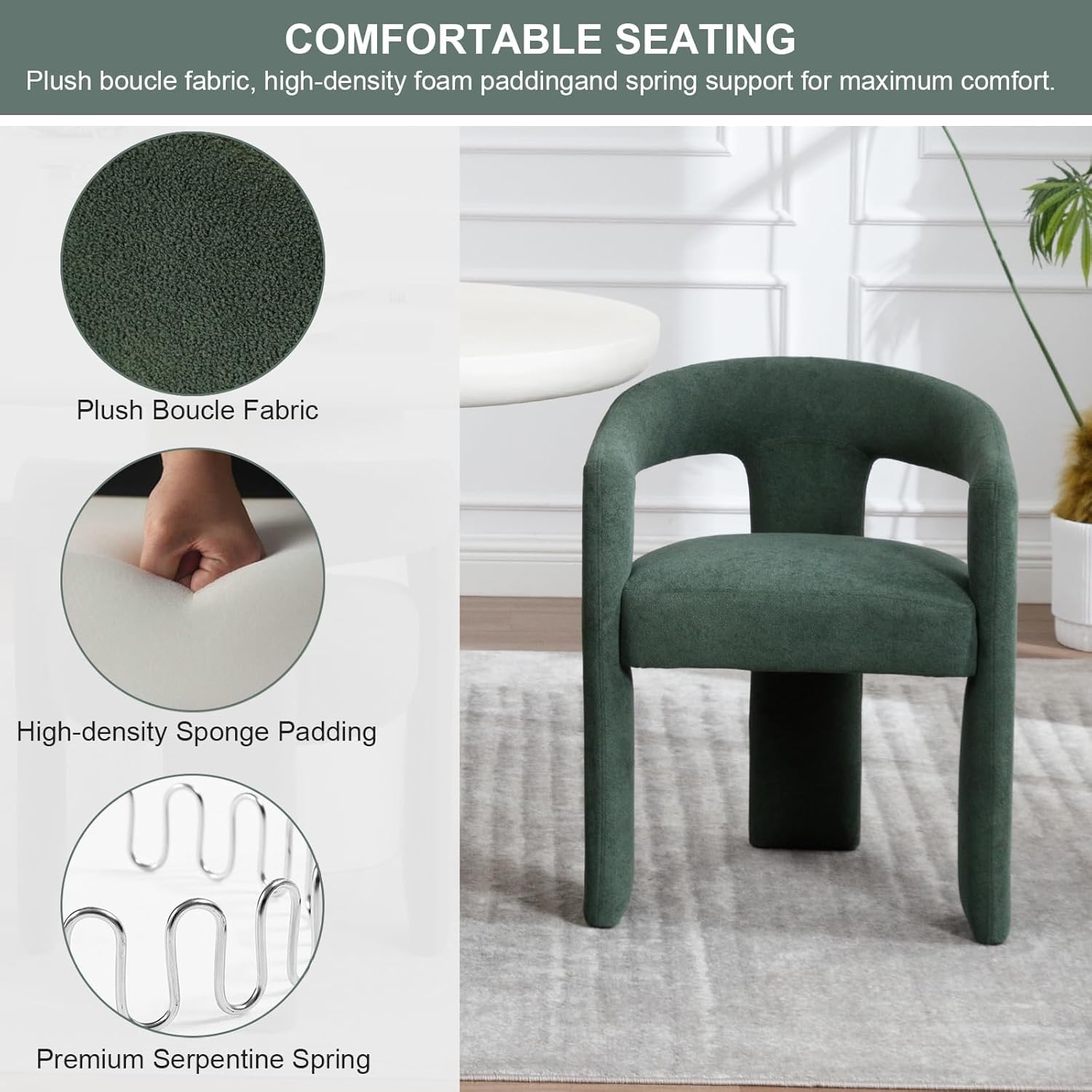 KIVENJAJA Barrel Dining Room Chairs Set of 6, Green Modern Boucle Kitchen Chairs with Round Back & Arm, Comfy Sherpa Upholstered Accent Armchair for Living Room Recption Office Vanity