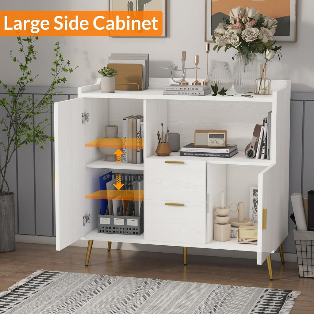 40 Inch Sideboard Buffet Cabinet with Storage & Drawers, Sturdy Wood Kitchen Cabinet with Waterproof Surface for Easy Maintenance