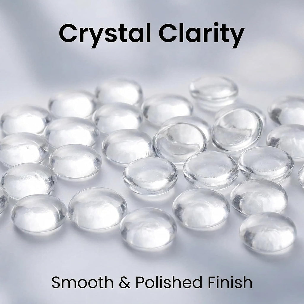 HappyFiller 5 LB Clear Glass Beads for Vase,Glass Marbles Gems Stones for Vase Fillers,Flat Bottom Round Top,Home Decoration,Fire Pit, Floral Centerpieces,Aquarium Fishbowl Pebbles,Approx 480~500 pcs