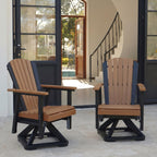 HDPE Swivel Glider Chair Outdoor, Weather Resistant Adirondack Outside Rocking Chair, Wooden Textured Outdoor Swivel Chair Set of 2 for Porch, Balcony, Poolside, Backyard (Black&Teak)