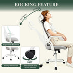 Ergonomic Office Chair, Comfy Desk Chair with Wheels, Adjustable Headrests, Flip-Up Armrests, Breathable Mesh High-Back, Comfortable Swivel Seating for Home Computer, Grey
