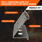 Angled Heavy-Duty Alloy Steel Wall Mount for Milwaukee Charger - Dual Fit Milwaukee M18V & M12V Rapid Charge, Detachable Secured Holder Bracket for Pegboard/Wall Installation