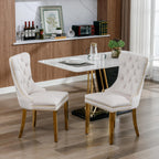 Velvet Dining Chairs Set of 6, Tufted Upholstered High Wingback Chairs with Nailhead Trim & Pull Ring, Golden Stainless Steel Legs for Dining Room, Sillas de Comedor, Beige