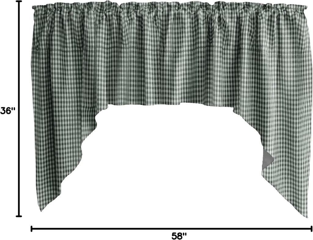 Zen Creative Designs Cotton 1/8inch Gingham Checkered Print Swag Cotton Window Valance Home Décor Bedroom Nursery Kitchen Window (Hunter Green)
