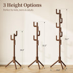 Yoobure Solid Wood Coat Rack - Cactus Coat Tree Freestanding with 8 Hooks, Coat Hanger Stand with 3 Adjustable Sizes for Jacket, Hat, Clothes Stands for Hall, Entryway, Bedroom, Office, Living Room