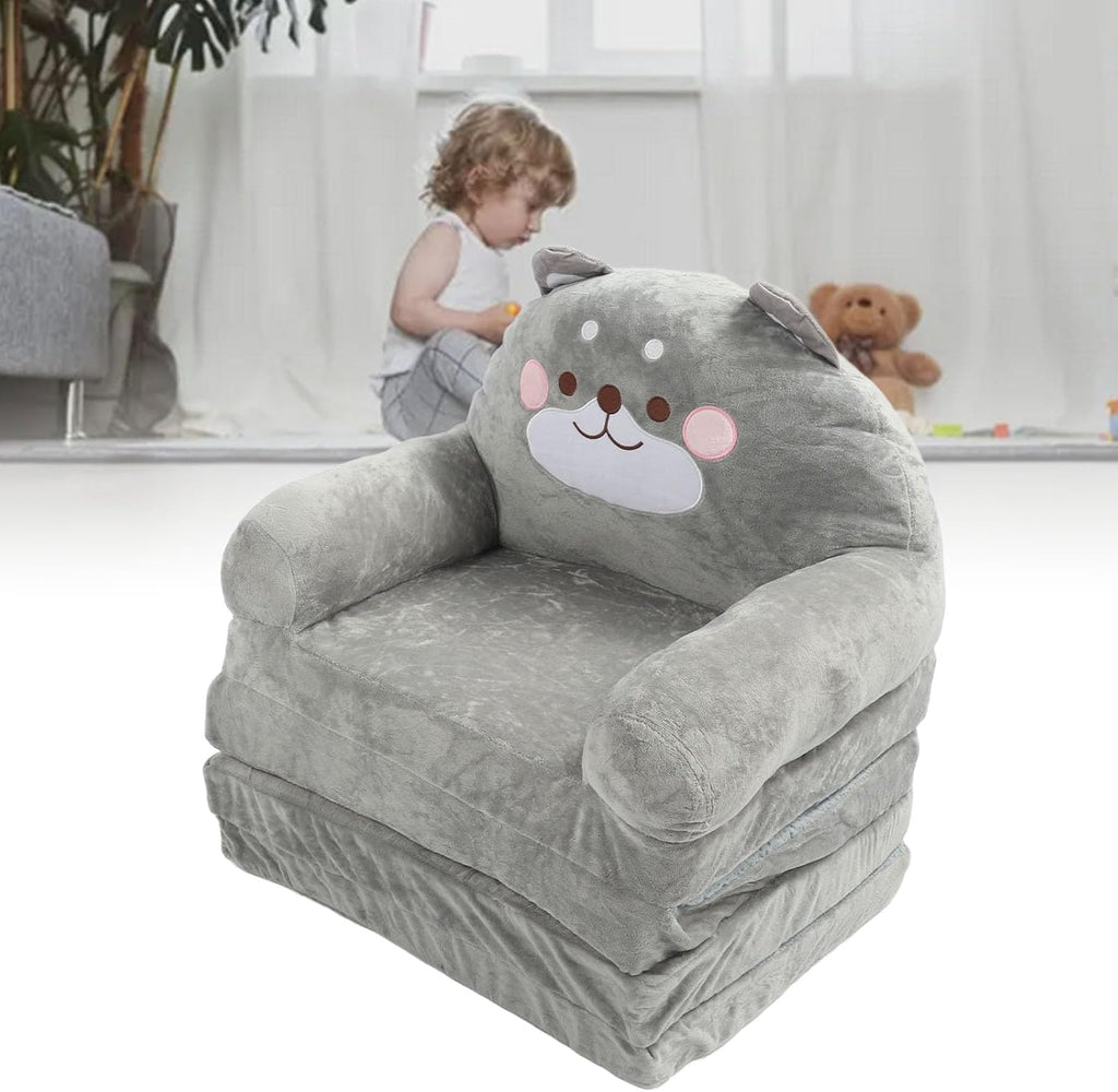 Cartoon Animal Kids Folding Sofa, Foldable Baby Sofa, Portable Toddler Folding Couch for Reading Watching TV Relaxing, Soft Fabric and Sponge Cushion, Indoor Outdoor Use (Folding in quarters)