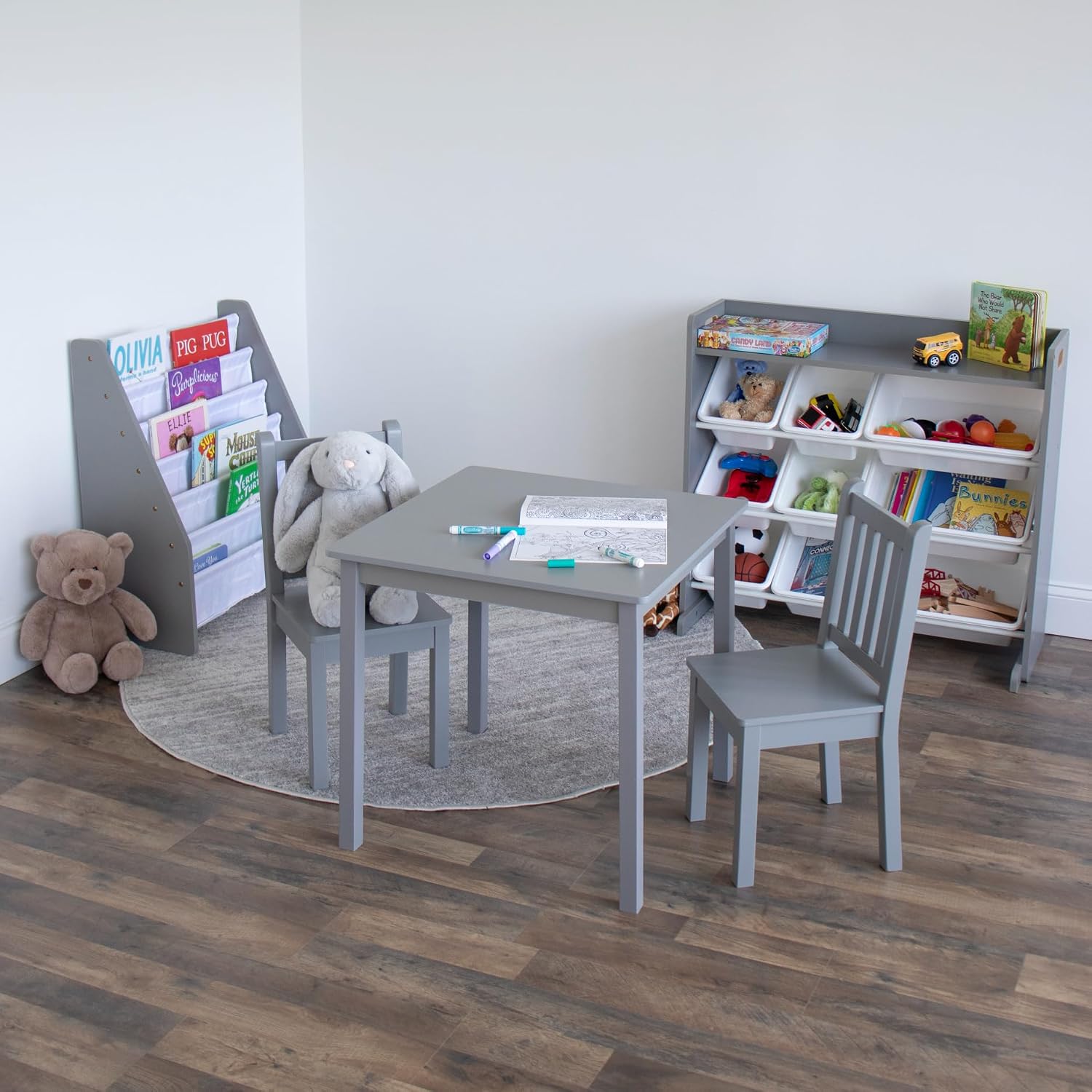 Humble Crew Kids Table and Chair Set, Toddler Activity Table with 2 Chairs for Play, Crafts, Snacks & Learning, Wooden Kids Furniture for Playroom & Bedroom, Grey