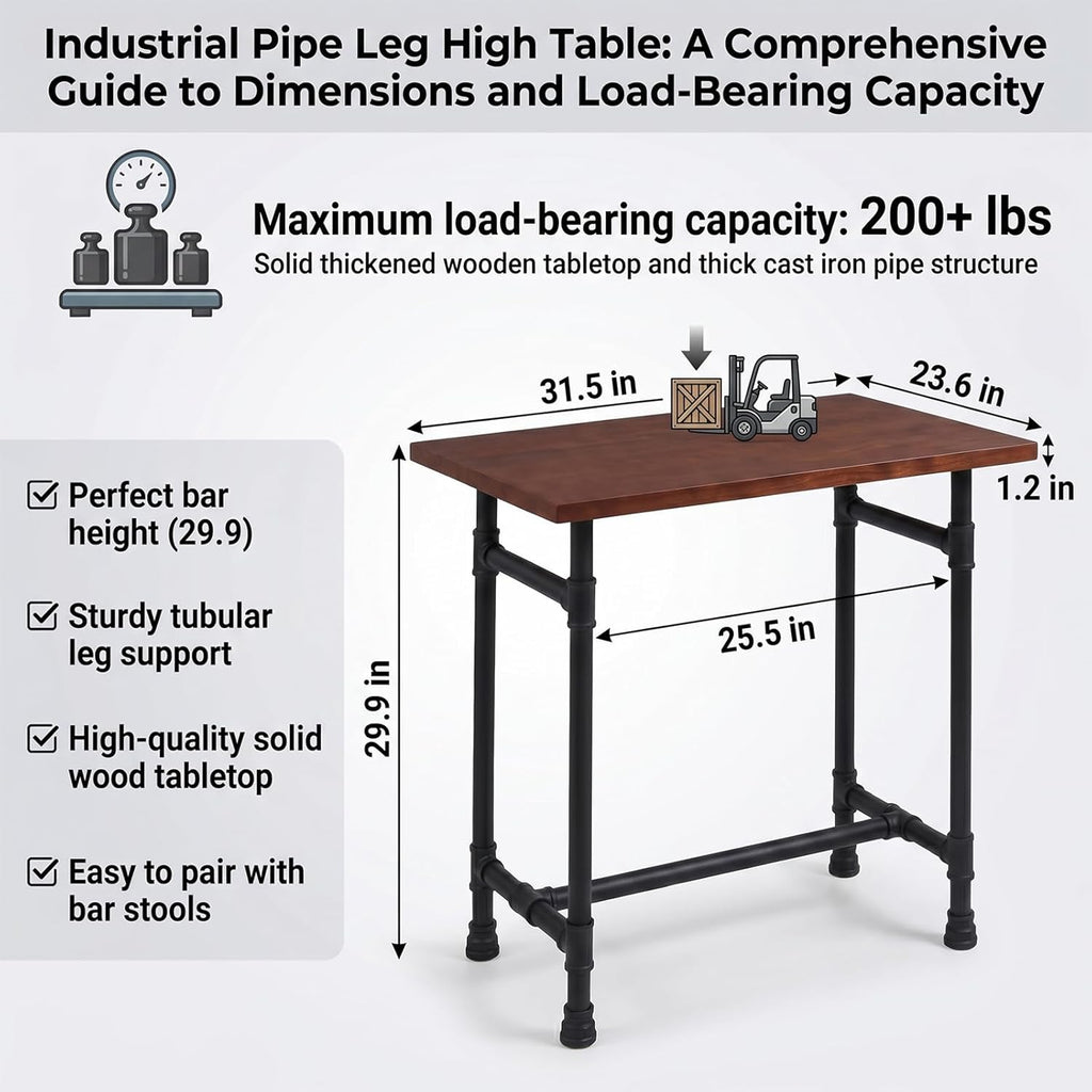 Industrial Pipe Small Dining Table for Two, 31.5" Compact Bar Table with Solid Wood Top & Thick Metal Legs, Stable Pub Table for Small Spaces, Home Bar, WFH Desk, 200+ lbs Capacity (Brown/Black)