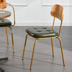 Mid Century Modern Dining Chairs Set of 6, Retro Chair with Faux Leather Upholstered Seat & Solid Wood Backrests & Vintage Distressing Metal Legs & Leg Protectors for Kitchen Dining Room (Dark Green)