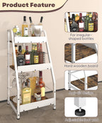 3-Tier Liquor Stand for Home Bar, Trapezoid Freestanding Whisky Bottle Holder with Fences, Stepped Versatile Liquor Bottle Display Shelf, Corner Floor Bar Stand for Liquor Storage, White