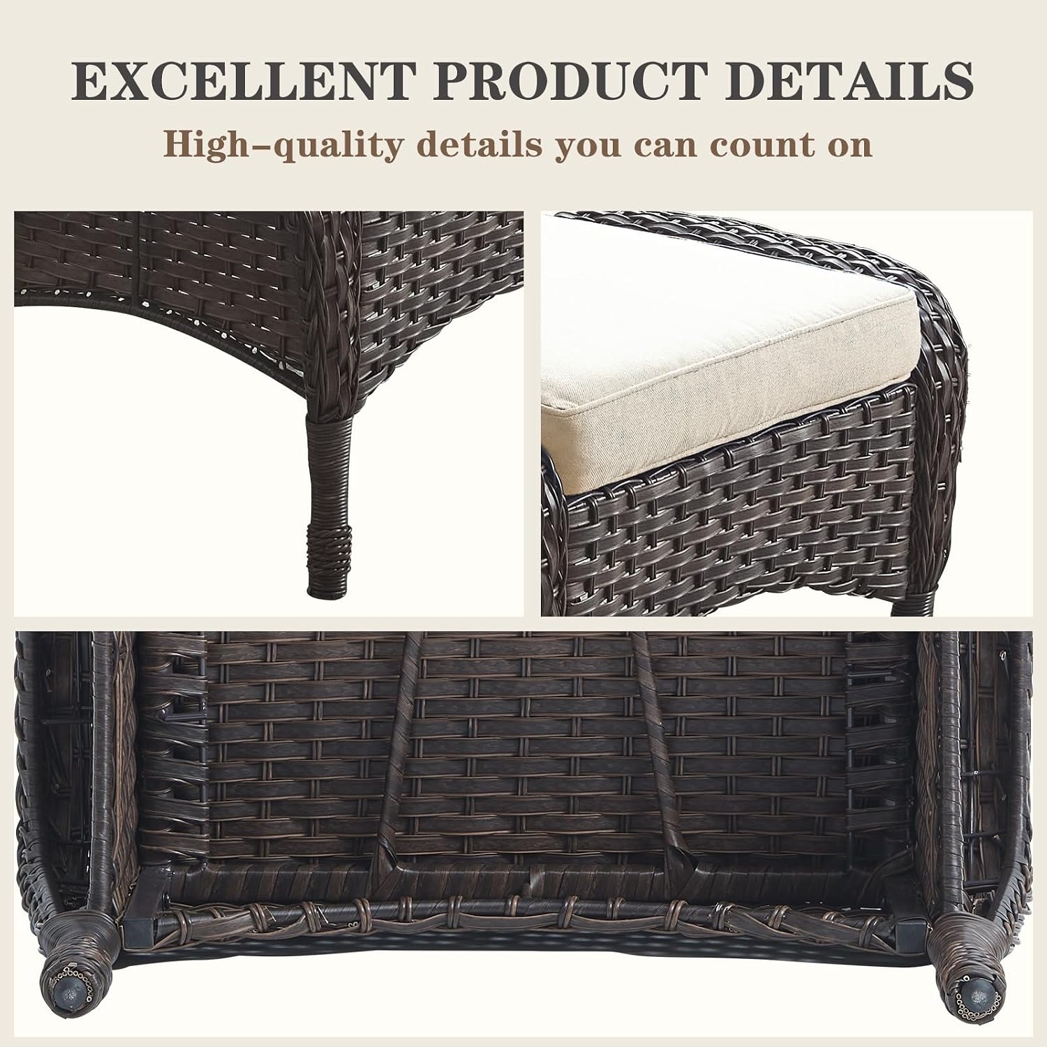 Belord Outdoor Ottomans for Patio Foot Rest - 25 Inch PE Wicker Foot Stool Set of 2 with Removable Cushions for Patio Furniture Sets,All Weather Rattan Ottoman for Balcony Deck Backyard Brown
