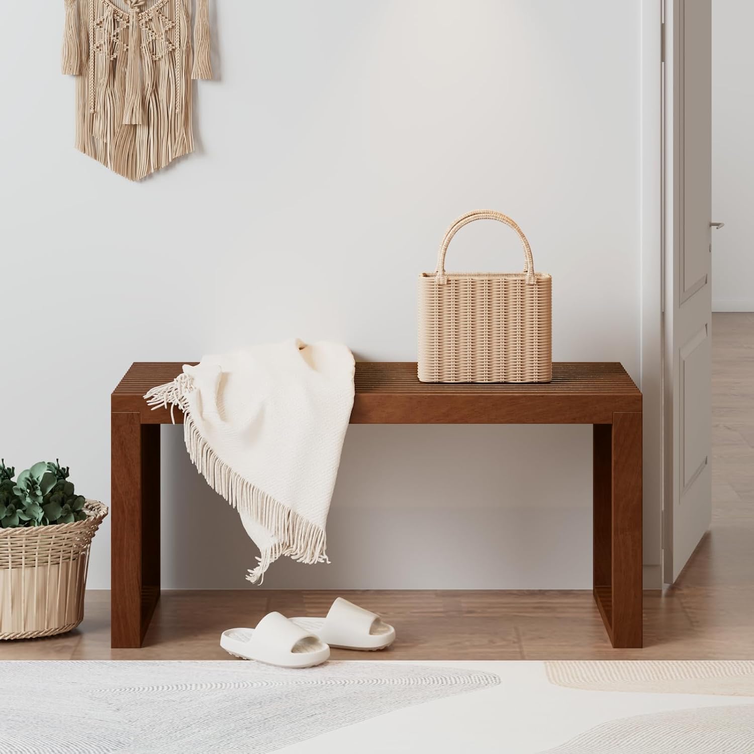 APRTAT Bamboo Dining Bench Indoor Long Entryway Shoe Rack Bench,Outdoor Modern Wood Benches 35 Inch Bamboo Bench for Living Room Hallway Bedroom Bathroom