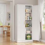 Metal Pantry Cabinet, 71"H x 28"W x 14"D Pantry Cabinets with 2 Doors and 4 Adjustable Shelves, Kitchen Pantry Storage Cabinets, Metal Storage Cabinet for Kitchen, Dining Room, Living Room-White