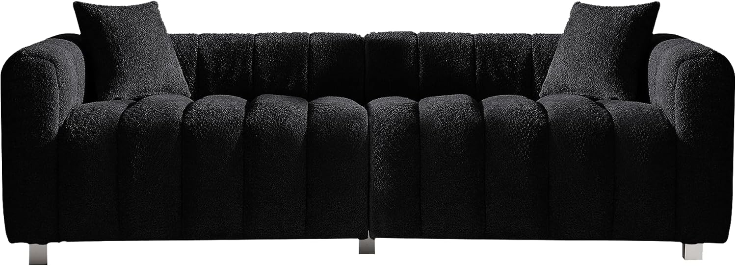 87.4" Modern 3 Seater Sofa Couch for Living Room, Mid Century Fluffy Couches with Solid Wood Frame and 6 Legs for Bedroom, Apartment, Weight Capacity 750 LBS (Black)