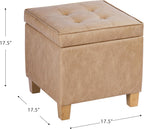 HomePop Square Tufted Storage Ottoman - Sand Faux Leather