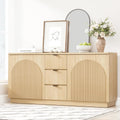 Yechen 67" Fluted Sideboard Buffet Cabinet with 4 Arched Reeded Design Doors &3 Drawers, Mid Century Modern Credenza Storage Cabinet with Adjustable Shelves, for Living Room Dinning Hallway