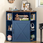 Vabches Corner Cabinet, Corner Storage Shelf with USB Ports and Outlets Industrial Organizer for Small Space Wooden 6-Cubby Bookshelf for Study, Playroom, Living Room (Blue and Brown)