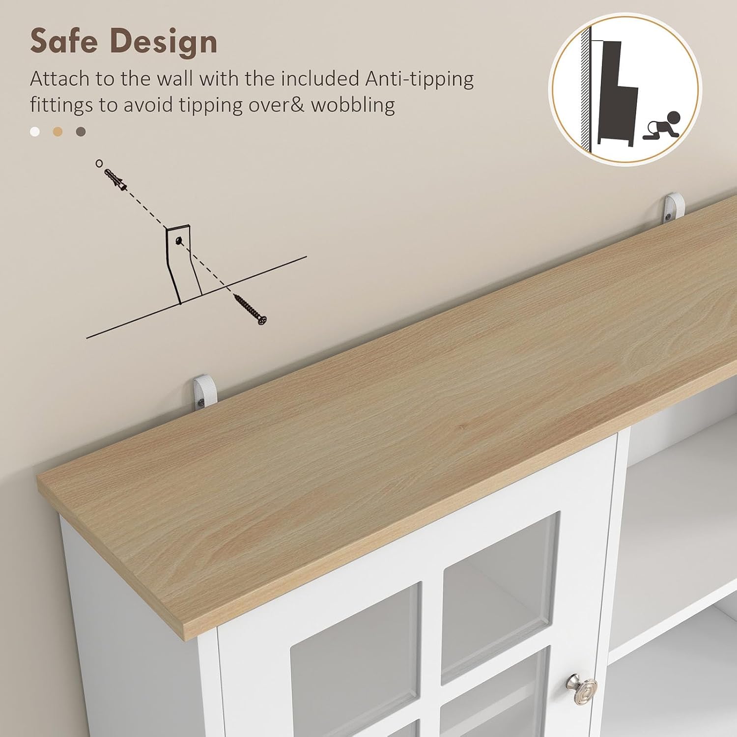 Pantry Cabinet, 72" Freestanding Storage Cabinet with Hutch, Large Countertop, Glass Doors and Adjustable Shelves, Microwave Cabinet, Coffee Bar Cabinet for Dining Room