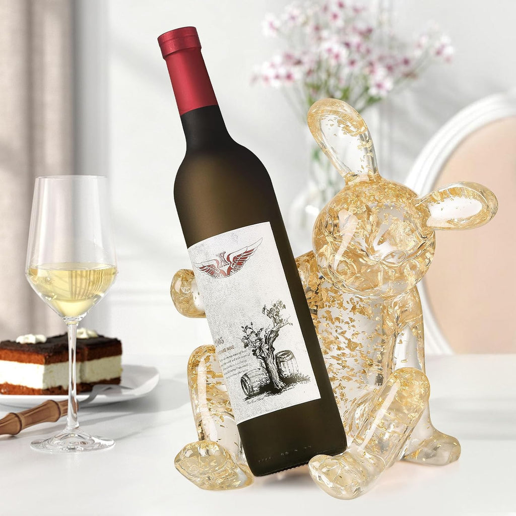 Tabletop Wine Racks,Rabbit Wine Holder Countertop, Crystal Clear Resin Bunny Wine Rack, Cute Wine Bottle Stand for Kitchen Bar, Gift for Wine Lovers (Gold)