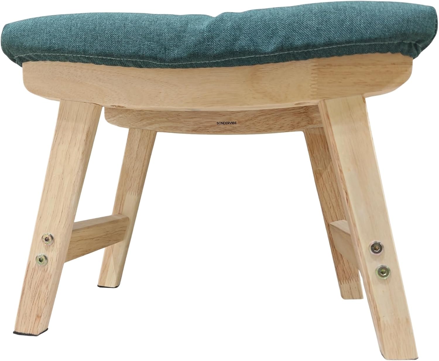 Solid Wood Footstool, Padded Shoe Bench with Fabric Cushion, Modern Upholstered Entryway Stool for Living Room, Bedroom & Dressing Room, Green & Natural Wood