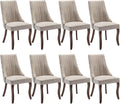Dining Chairs Set of 8,Comfy Fabric Upholstered Chairs for Kitchen Living Room,Channel Tufted Dining Room Chairs with Curved Solid Wood Legs(Beige,8 Pcs)