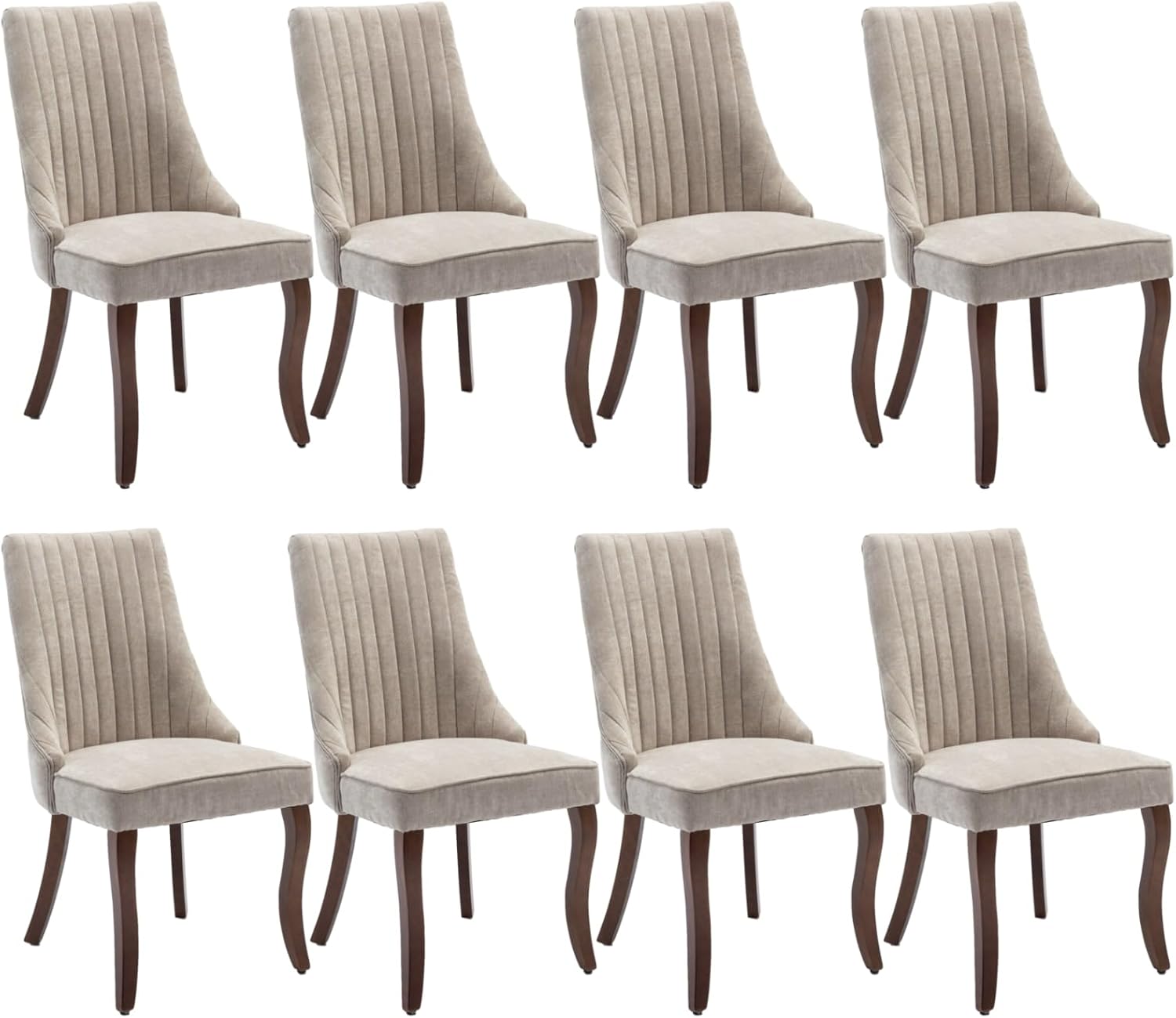 Dining Chairs Set of 8,Comfy Fabric Upholstered Chairs for Kitchen Living Room,Channel Tufted Dining Room Chairs with Curved Solid Wood Legs(Beige,8 Pcs)