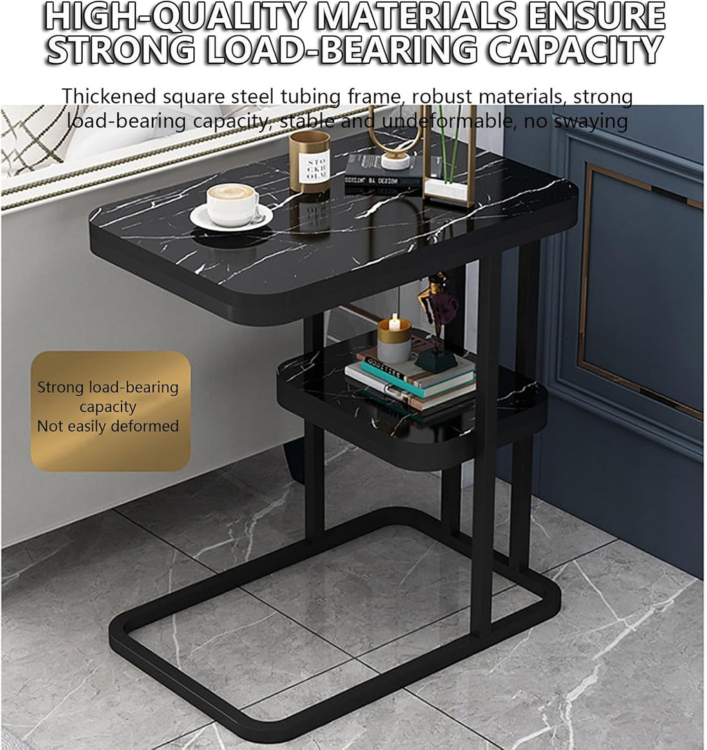 Side Table, End Table with 2-Tier Storage Shelf, Small Bedside Table, Portable and Sturdy Frame, C Shaped Side Table for Couch, for Living Room, Bedroom, Small Spaces,B