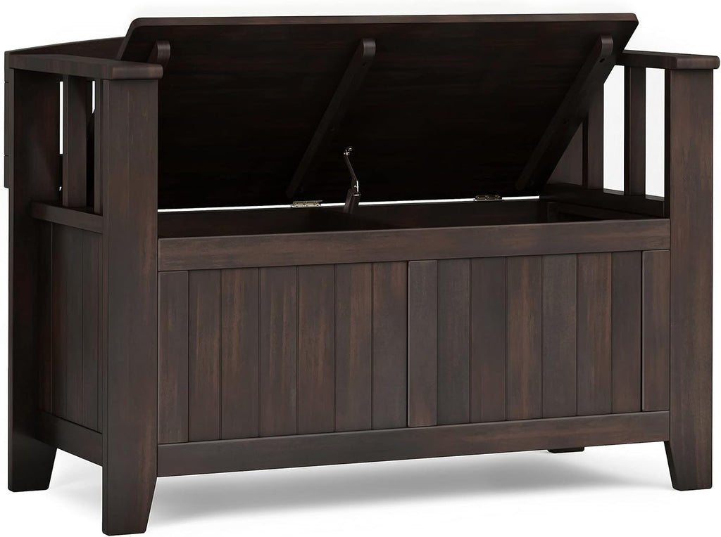 SIMPLIHOME Acadian Solid Wood 36 inch Wide Small Storage Bench and 31.5 inch Wide Shoe Storage Cabinet in Brunette Brown for the Living Room, Entryway, and Family Room, Transitional Style