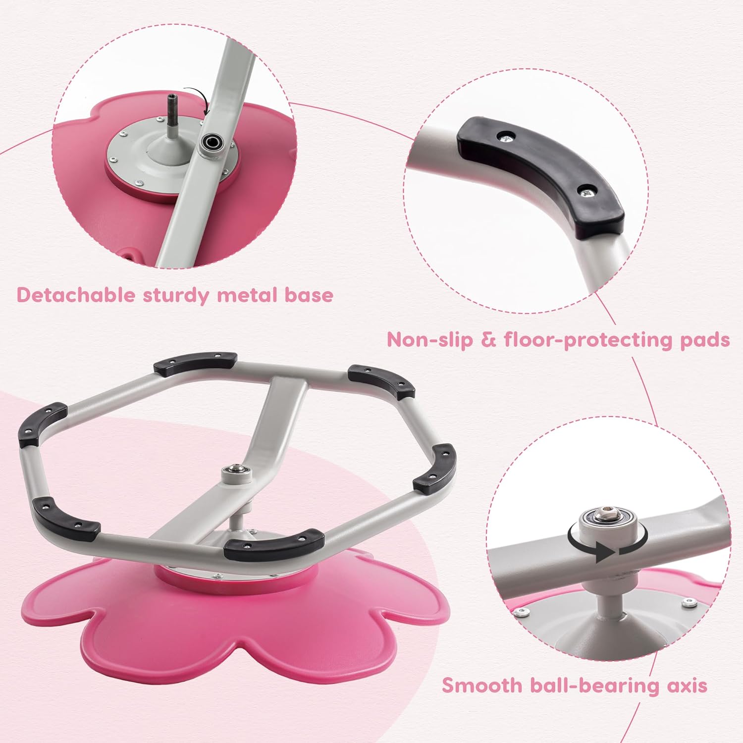 ROBUD Kids Sensory Swivel Chair, Kids Swivel Chair with Non-Slip Design, Training Body Coordination, Flower Shape Wobble Chair, No Assembly, Pink