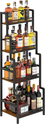 Hayexiha 4-Tier Stepped Freestanding Wine Rack, Large Capacity Liquor Cabinet with Anti-Fall Guardrails and Rounded Corners, Bottle Display Shelf & Mini Bar for Living Room, Home Bar, Kitchen Corner