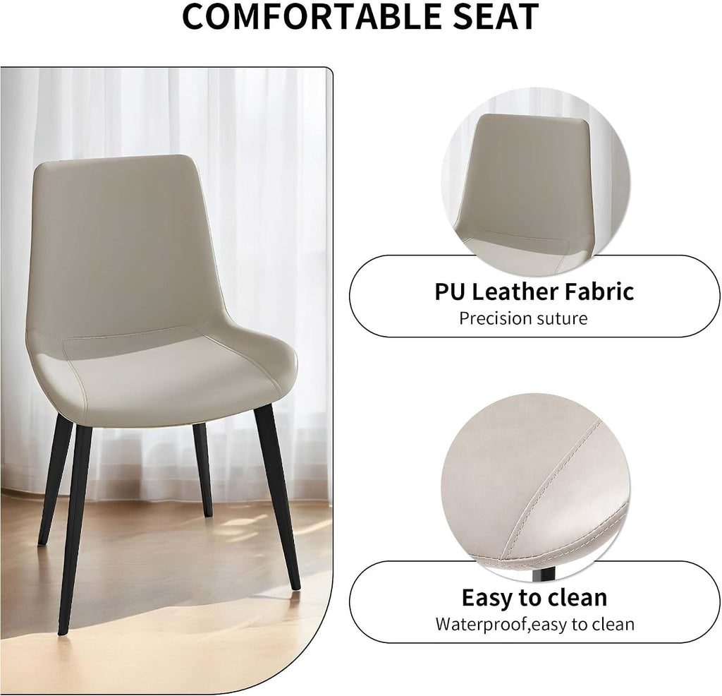 Dining Chairs, Modern PU Leather Dining Room Chair with Sturdy Metal Legs, Upholstered Seat Dinner Chairs Accent Side Chairs for Indoor Kitchen Living Room Restaurant Cafe (Cream, Set of 8)